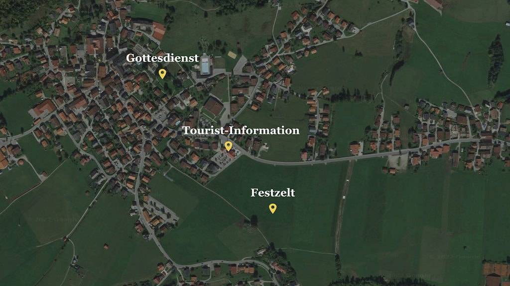 Google Maps Standorte Festzelt und Gottesdienst Gaufest 2023 Reit im Winkl